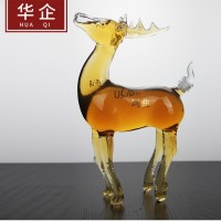 河间华企吹制高硼硅玻璃工艺酒瓶动物小鹿造型泡酒瓶包装厂家