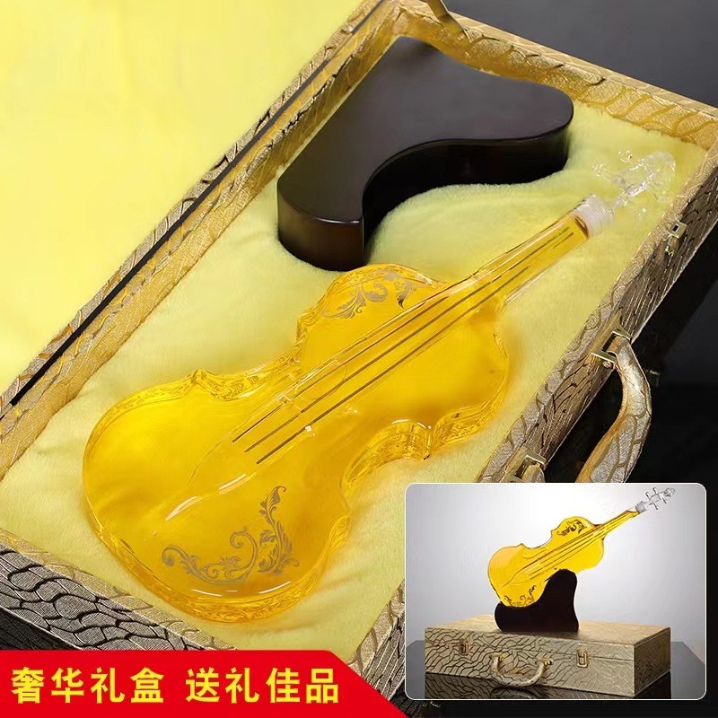 河北华企生产精美创意小提琴玻璃酒瓶高档玻璃红酒醒酒器套装_图片